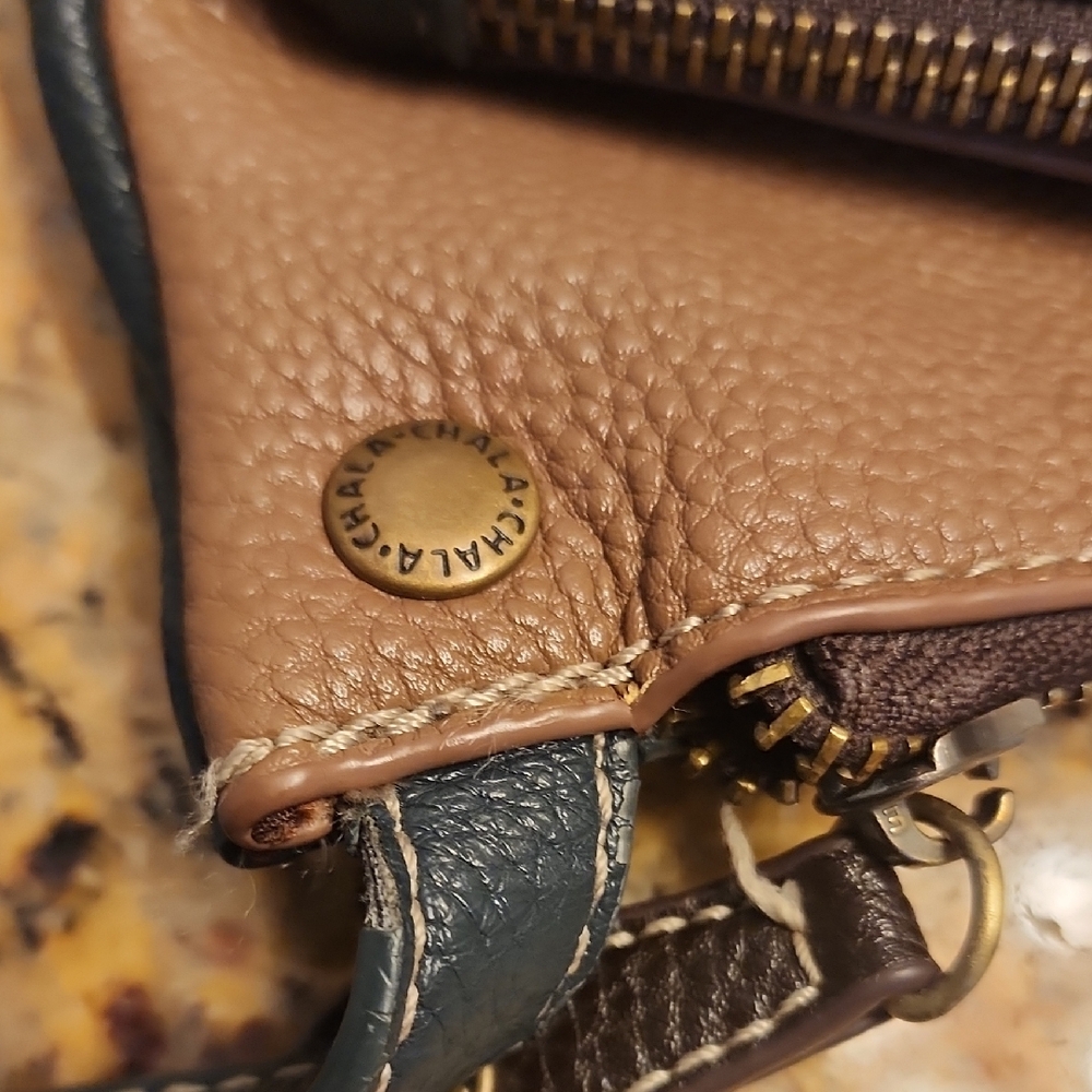 Chala Blue and Brown Crossbody Bag with Leaf and Dragonfly Accents - Picture 13 of 13
